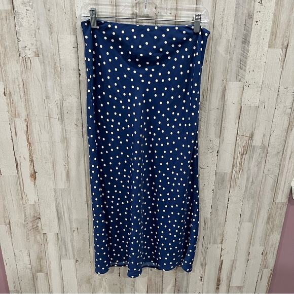Forever 21 Blue Polka Dot High Rise Midi Skirt - Picture 1 of 6